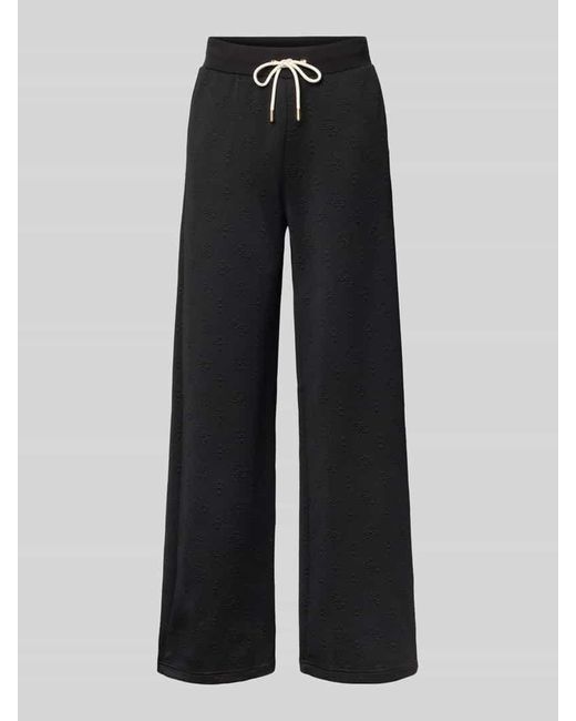 Guess Black Wide Leg Stoffhose mit Strukturmuster Modell 'PEONY'
