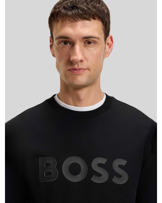 Boss Regular Fit Sweatshirt Van Katoenmix, Model 'Salbo' in het Black voor heren