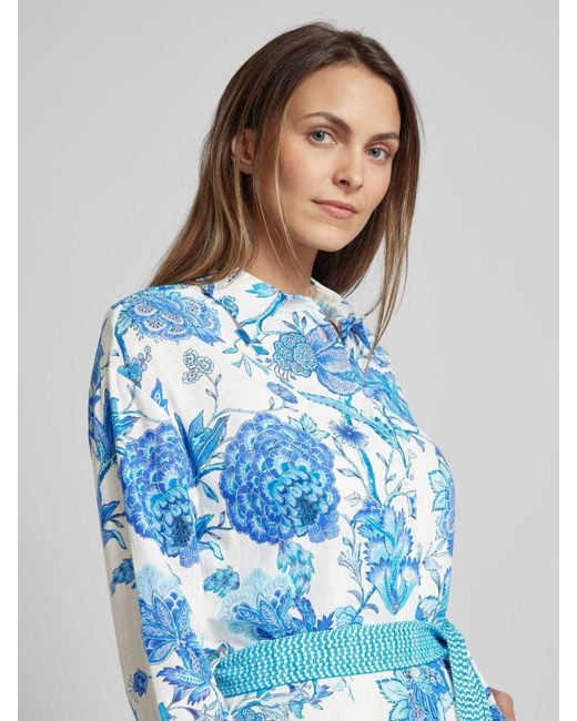 Emily Van Den Bergh Blue Hemdblusenkleid mit floralem Muster und Bindegürtel