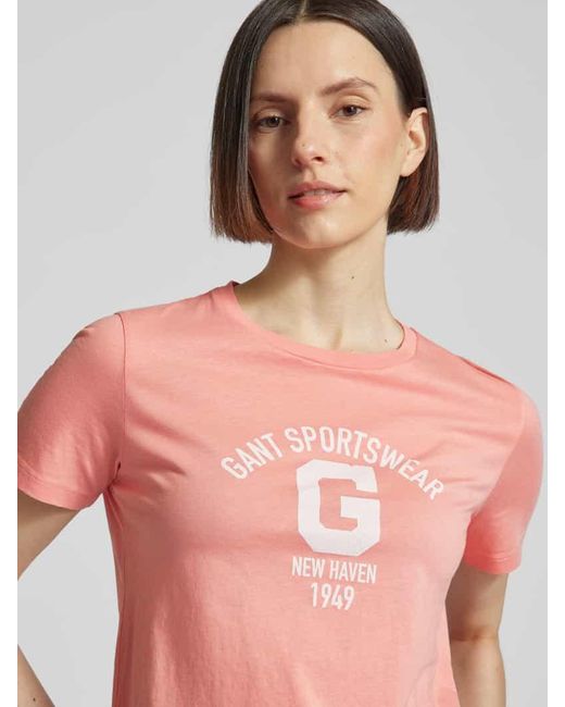 Gant Pink T-Shirt mit Label-Print