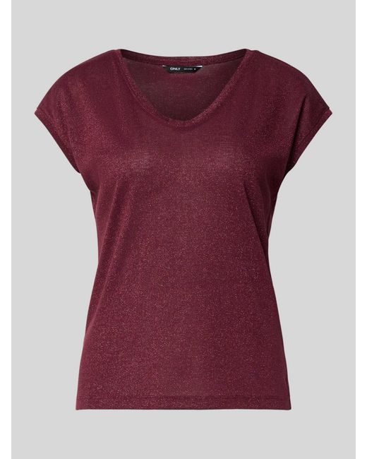 ONLY Regular Fit T-Shirt Met Viscose, Model 'Silvery' in het Purple