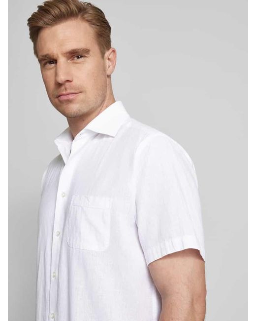 Bruun & Stengade Casual Modern Fit Leinenhemd mit Brusttasche Modell 'LOTT' in White für Herren