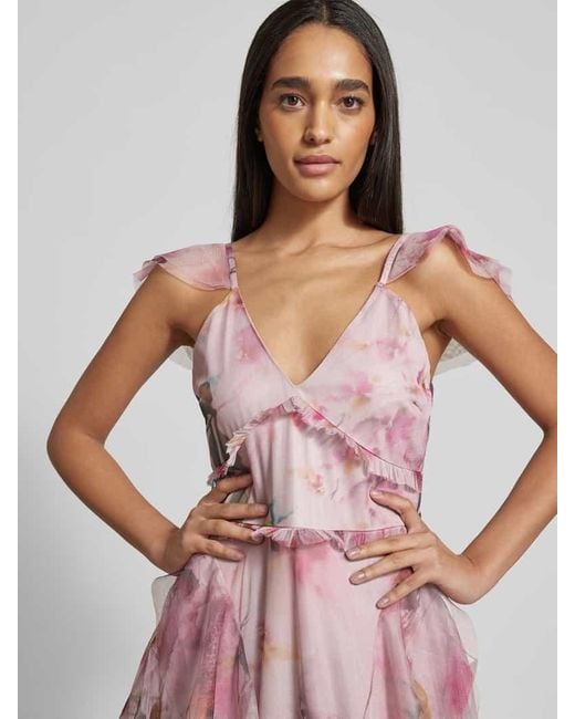 LACE & BEADS Pink Abendkleid mit Volants