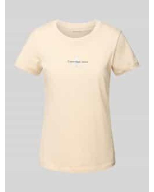 Calvin Klein T-shirt Met Labelprint En Geribde Ronde Hals in het Natural