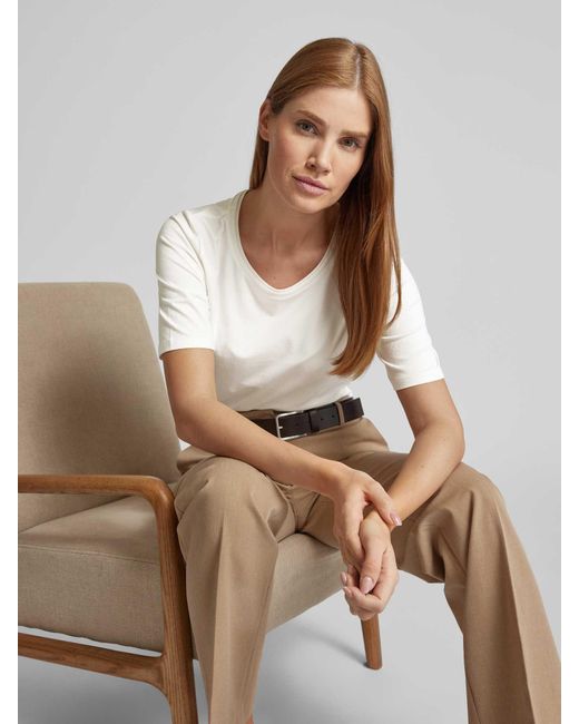 S.oliver Shaped Fit T-Shirt Van Katoenmix Met Satijngarnering Op De Hals in het Natural