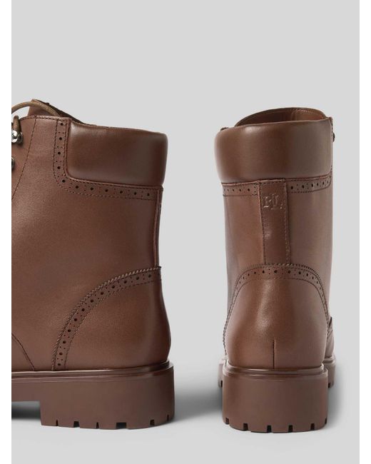 Ralph Lauren Veterboots Van Leer Met Siernaden, Model 'Alysn' in het Brown