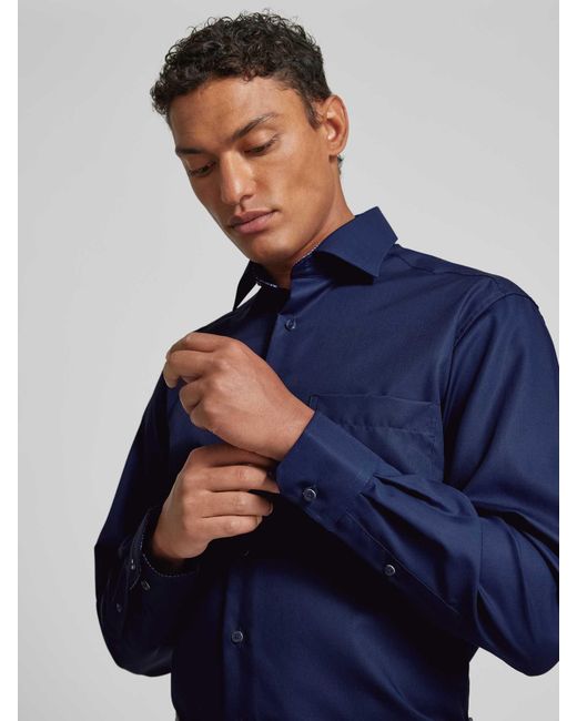 Eterna Comfort Fit Zakelijk Overhemd Met Borstzak in het Blue voor heren