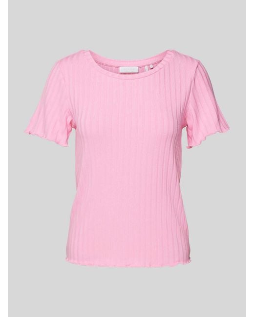 Rich & Royal T-shirt Met Geribde Ronde Hals in het Pink