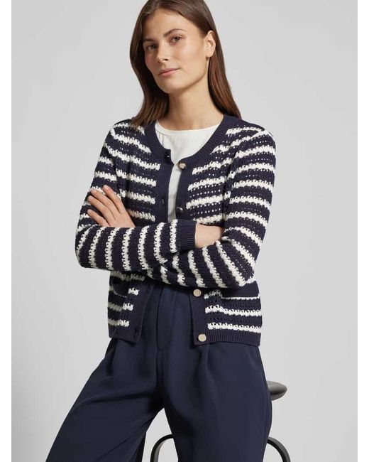 S.oliver Blue Regular Fit Strickjacke Aus Ajour-Strick
