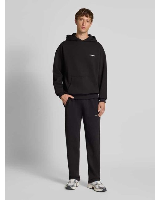 PEGADOR Oversized Hoodie mit Logo-Stitching und Känguru-Tasche in Black für Herren
