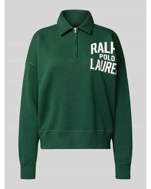 Polo Ralph Lauren Green Sweatshirt mit Label-Print und Reißverschluss