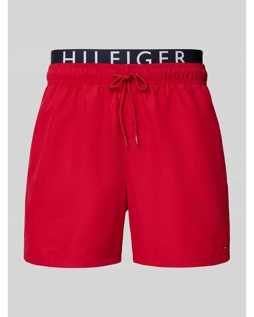 Tommy Hilfiger Regular Fit Badeshorts mit Label-Bund in Red für Herren