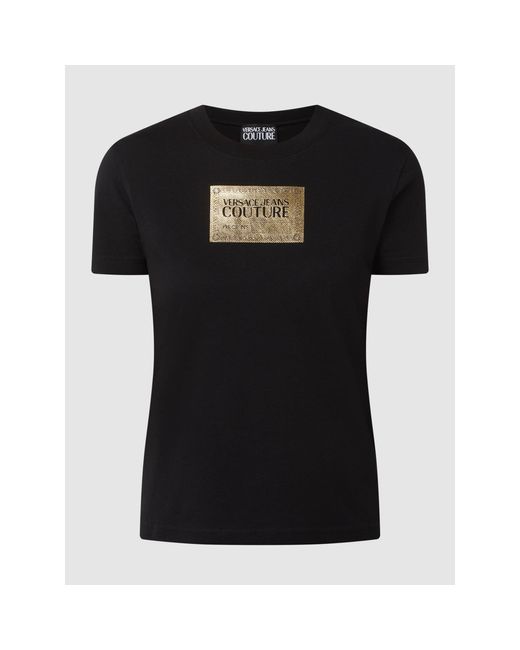 Versace Jeans Couture Denim T-Shirt mit Logo in Gold-Optik in Schwarz