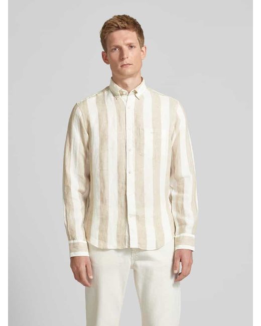 Gant Regular Fit Leinenhemd mit Blockstreifen in Natural für Herren