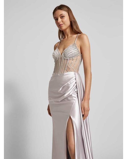 Luxuar White Abendkleid mit Strasssteinbesatz