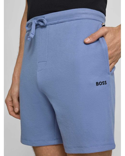 Boss Regular Fit Sweatshorts Van Katoenmix Model 'Waffle' in het Blue voor heren
