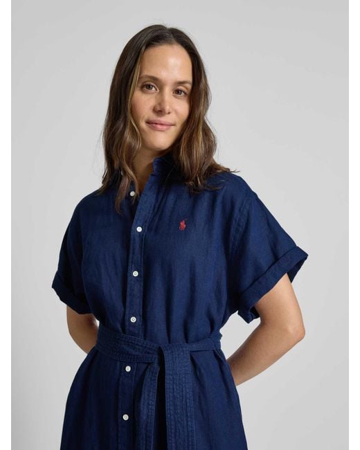 Polo Ralph Lauren Linnen Jurk Met Logostitching in het Blue