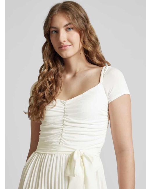 Guess White Midikleid Mit Raffungen Modell 'Veronica'