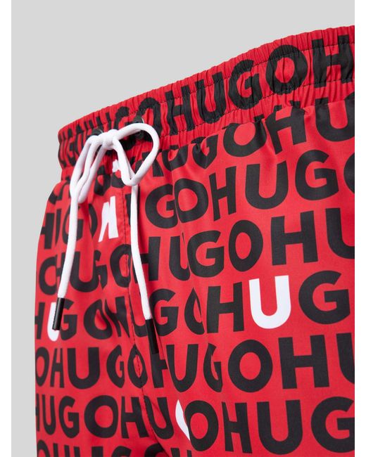 HUGO Relaxed Fit Zwembroek Met Labelprint in het Red voor heren
