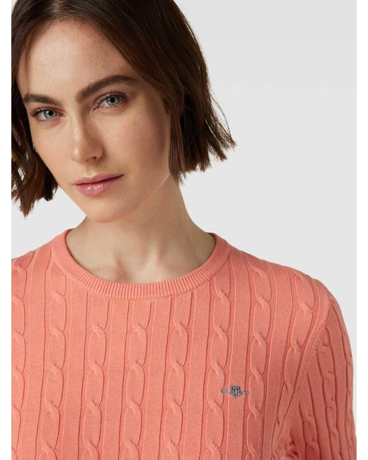 Gant Gebreide Pullover Met Kabelpatroon in het Pink