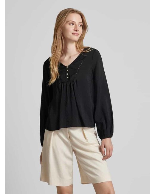 Vero Moda Black Bluse mit kurzer Knopfleiste Modell 'MIRA'