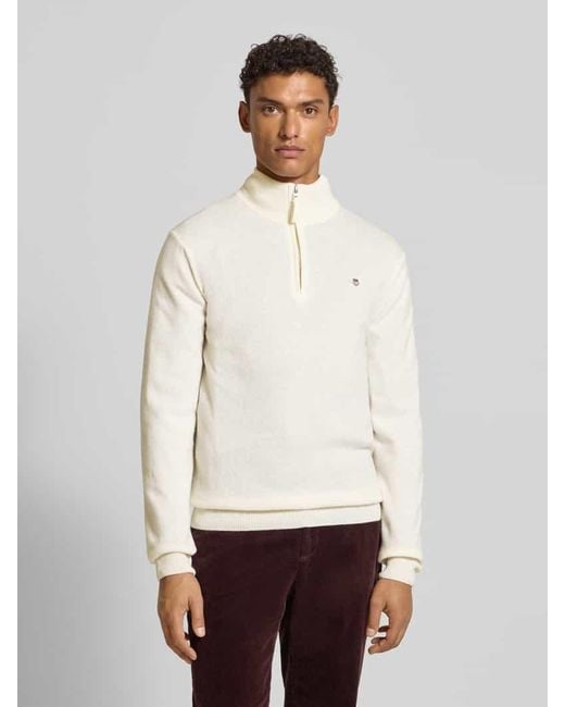 Gant Regular Fit Pullover mit Strick-Optik aus reiner Lammwolle in White für Herren