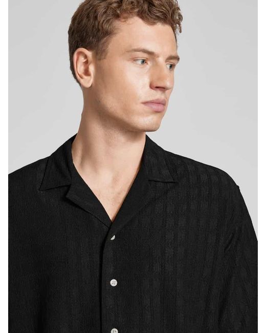 Redefined Rebel Regular Fit Freizeithemd mit Strukturmuster Modell 'PAUL' in Black für Herren