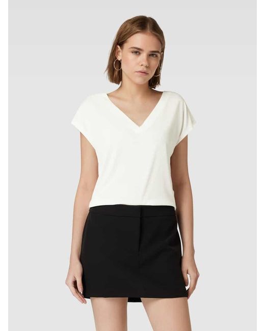 ONLY White T-Shirt mit V-Ausschnitt Modell 'FREE'