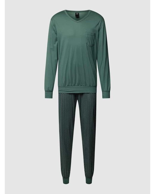 Calida Pyjama mit V-Ausschnitt Modell 'Relax' in Green für Herren