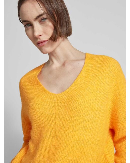 Mos Mosh Oversized Gebreide Pullover Met V-hals in het Yellow