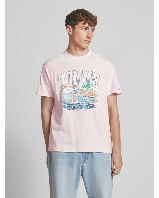 Tommy Hilfiger Relaxed Fit T-Shirt mit Motiv-Print in Pink für Herren