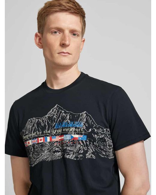 Napapijri T-Shirt mit Motiv-Print Modell 'TURIN' in Blue für Herren
