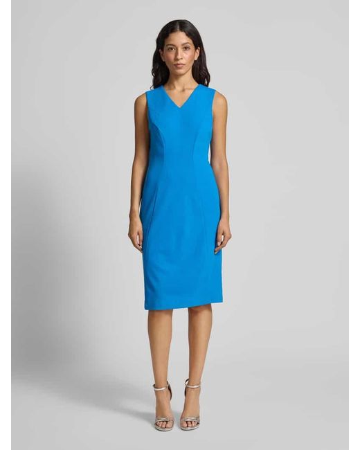 Calvin Klein Blue Knielanges Etuikleid mit V-Ausschnitt Modell 'Scuba'