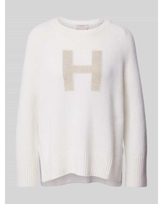 Hemisphere White Strickpullover mit Label-Print