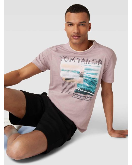 Tom Tailor T-shirt Met Statementprint in het Gray voor heren