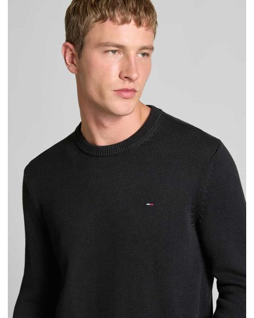 Tommy Hilfiger Regular Fit Strickpullover aus reiner Baumwolle in Black für Herren