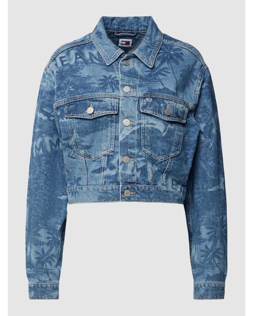 Tommy Hilfiger Blue Cropped Jeansjacke mit Allover-Muster