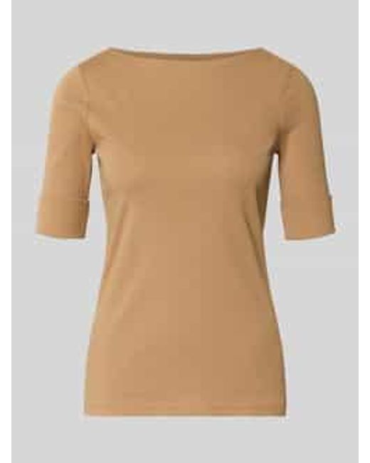 Ralph Lauren T-Shirt Met Geribde Boothals, Model 'Judy' in het Natural