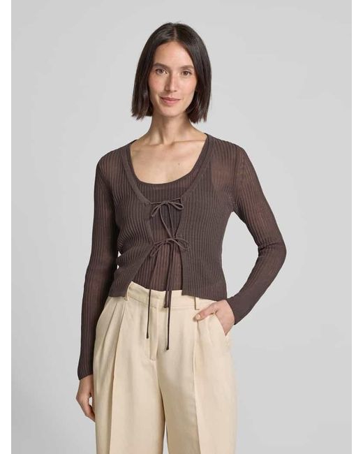 Mango Brown Strickjacke mit Vorderseite zum Binden Modell 'GERANIO'
