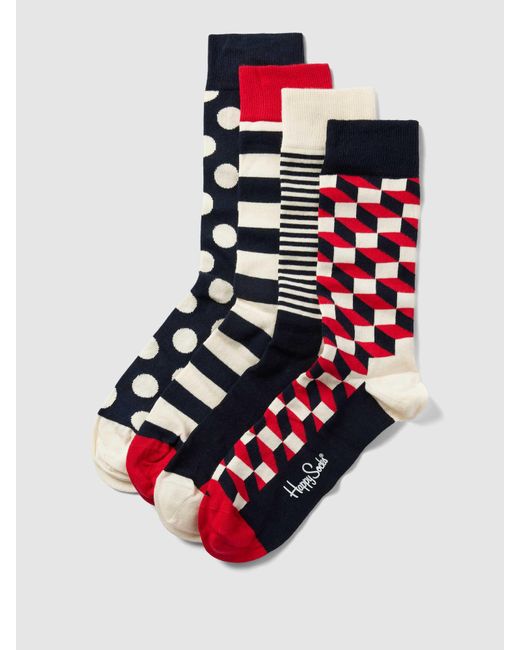 Happy Socks Socken mit Allover-Print Modell 'Classic Navy' im 4er-Pack in Red für Herren