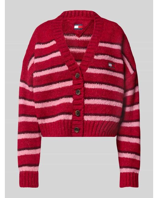 Tommy Hilfiger Red Oversized Strickjacke mit Alpaka-Anteil