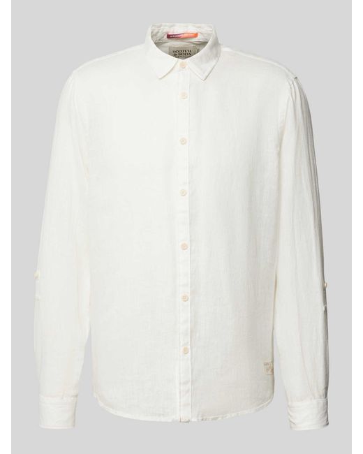 Scotch & Soda Regular Fit Linnen Overhemd Met Labelstitching in het White voor heren