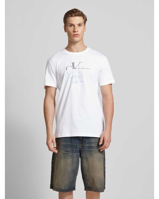 Calvin Klein T-Shirt mit Label-Print Modell 'MONOGRAM ECHO' in White für Herren