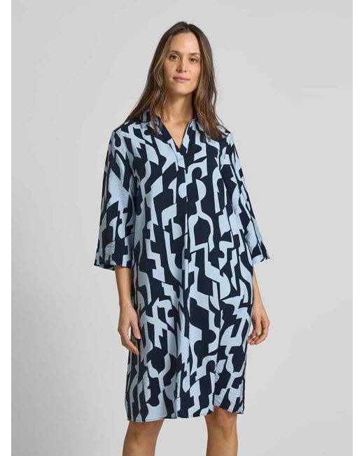 S.oliver Blue Relaxed Fit Blusenkleid Aus Viskose-Mix Mit Allover-Muster