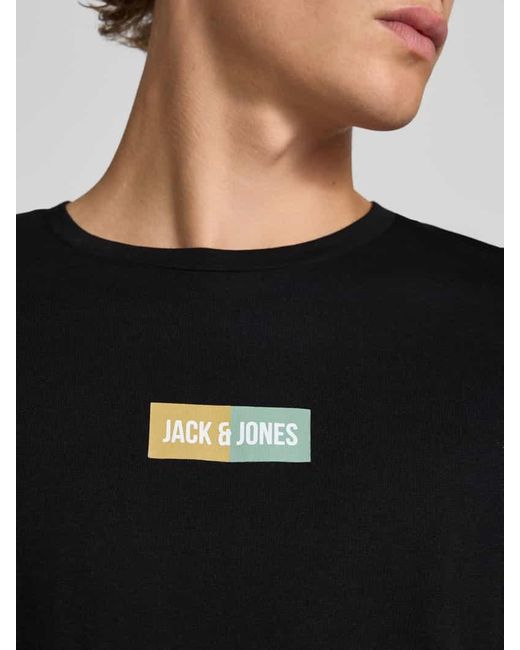 Jack & Jones T-Shirt mit Label-Print und Rundhalsausschnitt in Black für Herren