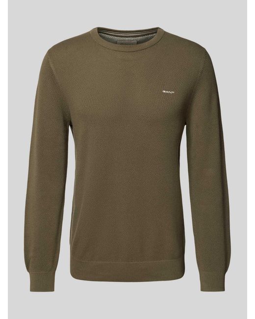 Gant Gebreide Pullover Met Labelstitching in het Green voor heren