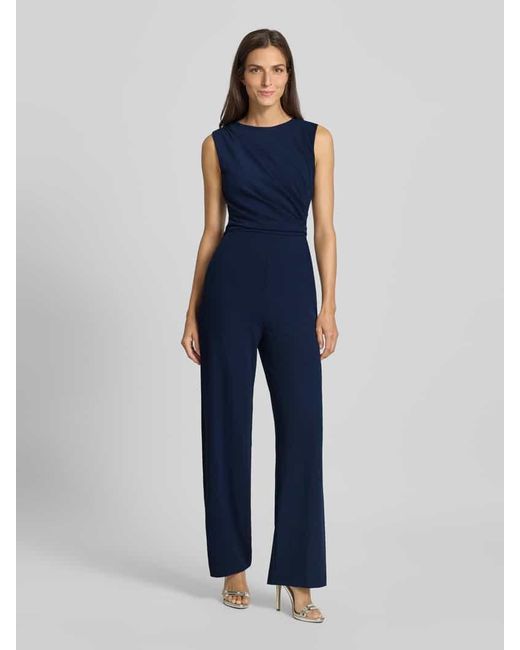 Swing Blue Jumpsuit mit Rundhalsausschnitt und Raffungen