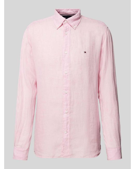 Tommy Hilfiger Regular Fit Linnen Overhemd Met Button-downkraag in het Pink voor heren