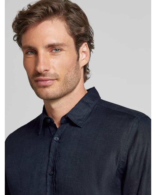 Boss Regular Fit Leinenhemd mit Kentkragen Modell 'Liam' in Blue für Herren