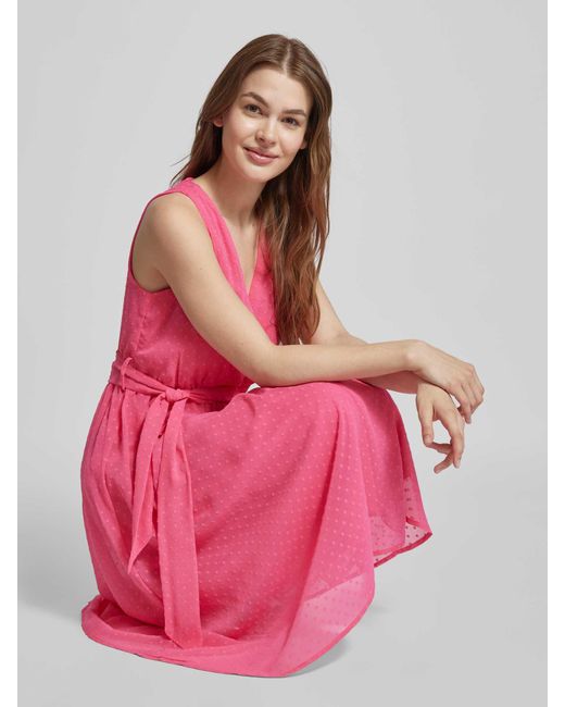 Vila Pink Knielanges Kleid mit Bindegürtel Modell 'MALIANA'